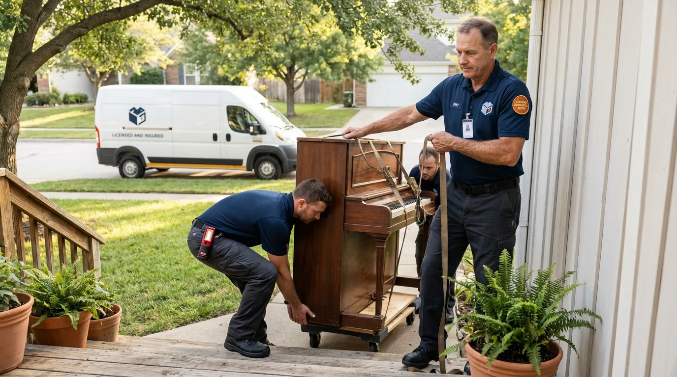 Licensed piano movers securing grand piano in Youngstown, FL